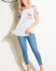 e Luna PLUS Striped Floral Mix Pocket Top