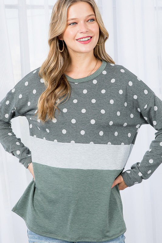 e Luna Polka Dot Colorblock Top