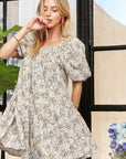 ADORA Floral Square Neck Puff Sleeve Dress