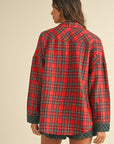 Annie Wear Contrast Plaid Long Sleeve Top and Shorts Set