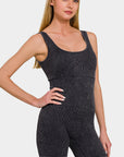 Zenana Washed Ribbed Romper with Pad