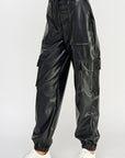 Relaxed Vegan Leather Cargo Pants