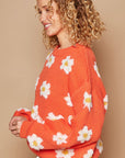 POL Daisy Pattern Drop Shoulder Sweater