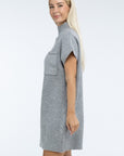 ZENANA Mock Neck Short Sleeve Sweater Dress with Pocket