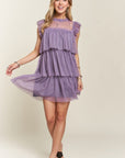 ADORA Layered Ruffled Cap Sleeve Mesh Dress