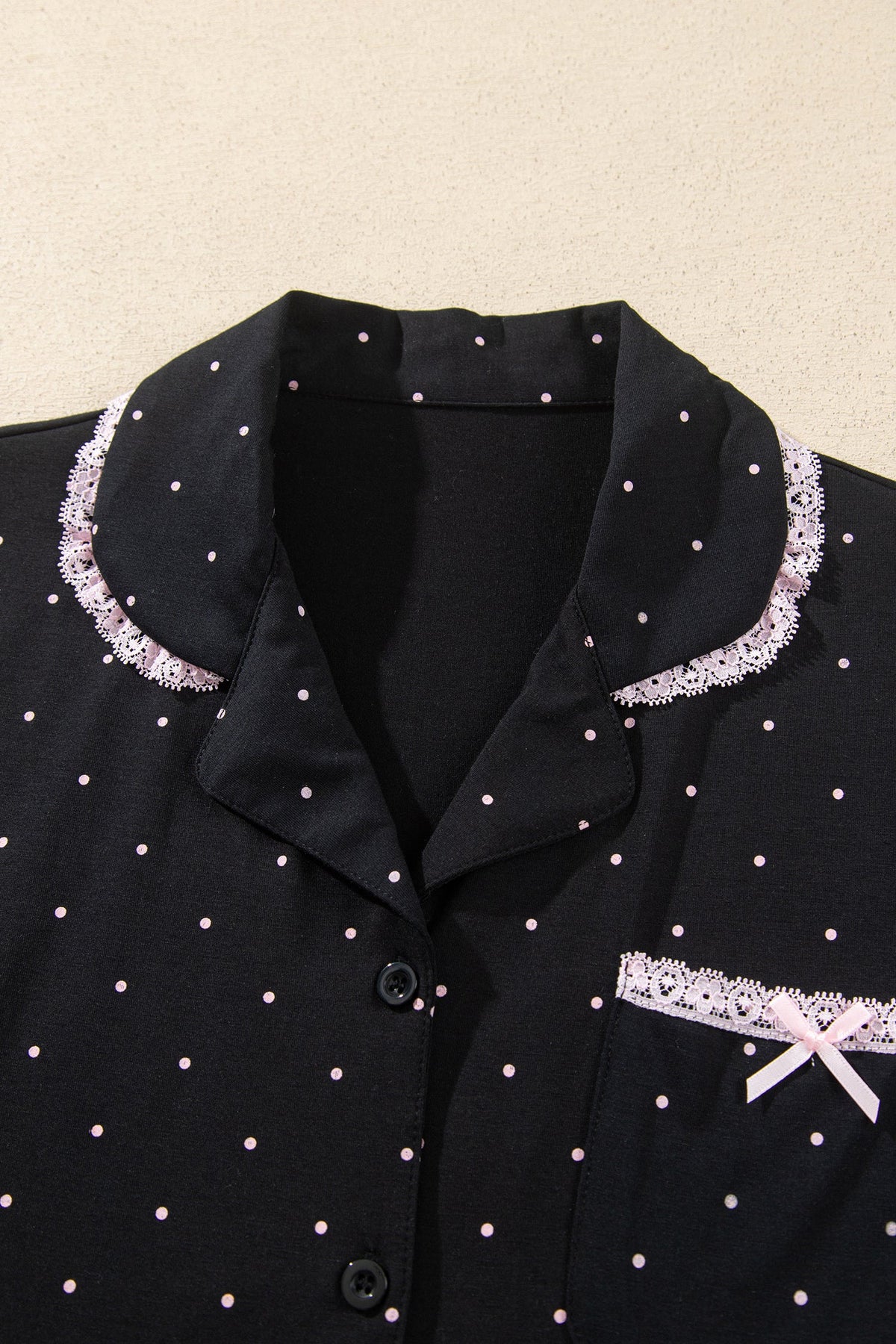 Black Polka Dot Button-Front Pajama Set