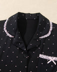 Black Polka Dot Button-Front Pajama Set