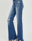 RISEN Full Size High Rise Front Slit Frayed Hem Flare Jeans