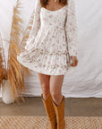 Floral Long Sleeve Ruffle Flared Mini Dress
