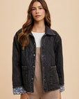 Annie Wear Quilted Printed Lining Snap Down Denim Jacket