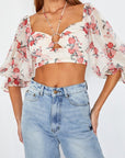 One and Only Collective Inc Chiffon Balloon Sleeved Bustier Crop Top