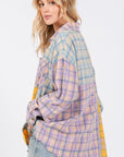 SAGE + FIG Button Up Raw Hem  Plaid Flannel Shirt