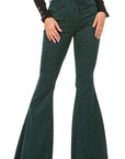 GJG Denim Leopard Bell Bottom Jean in Pine Green