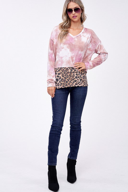 e Luna PLUS Cloud Tie Dye Cheetah Boxy Top