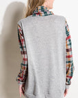 e Luna Plaid Mixed Turtle Neck Sweatshirt