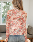 Floral Mesh Mock Neck Long Sleeve Top