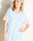 e Luna Striped Lace Patch Boxy Top