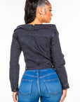 American Bazi Off Shoulder Lace Up Denim Jacket