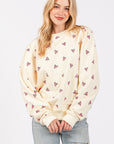 SAGE + FIG Heart Printed Contrast Long Sleeve Sweatshirt