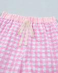 Gingham Ruffle Stripe Patchwork Lace Tie Shorts