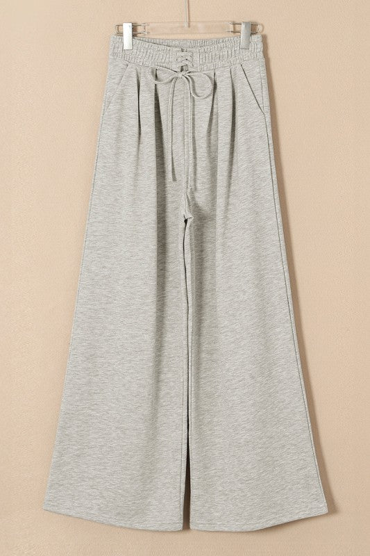 Solid Tied High-Waist Pleated Sweatpants