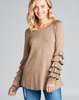 e Luna Mini Tiered Ruffle Long Sleeve Round Neck Top