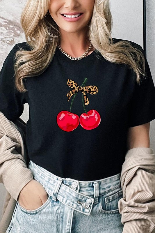 Leopard Bow Cherry Graphic Plus Tee