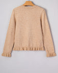 Solid Ruffle Trim Button Front Cardigan