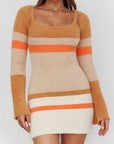 One and Only Collective Inc Fuzzy Knit Long Sleeved Multi Stripe Mini Dress