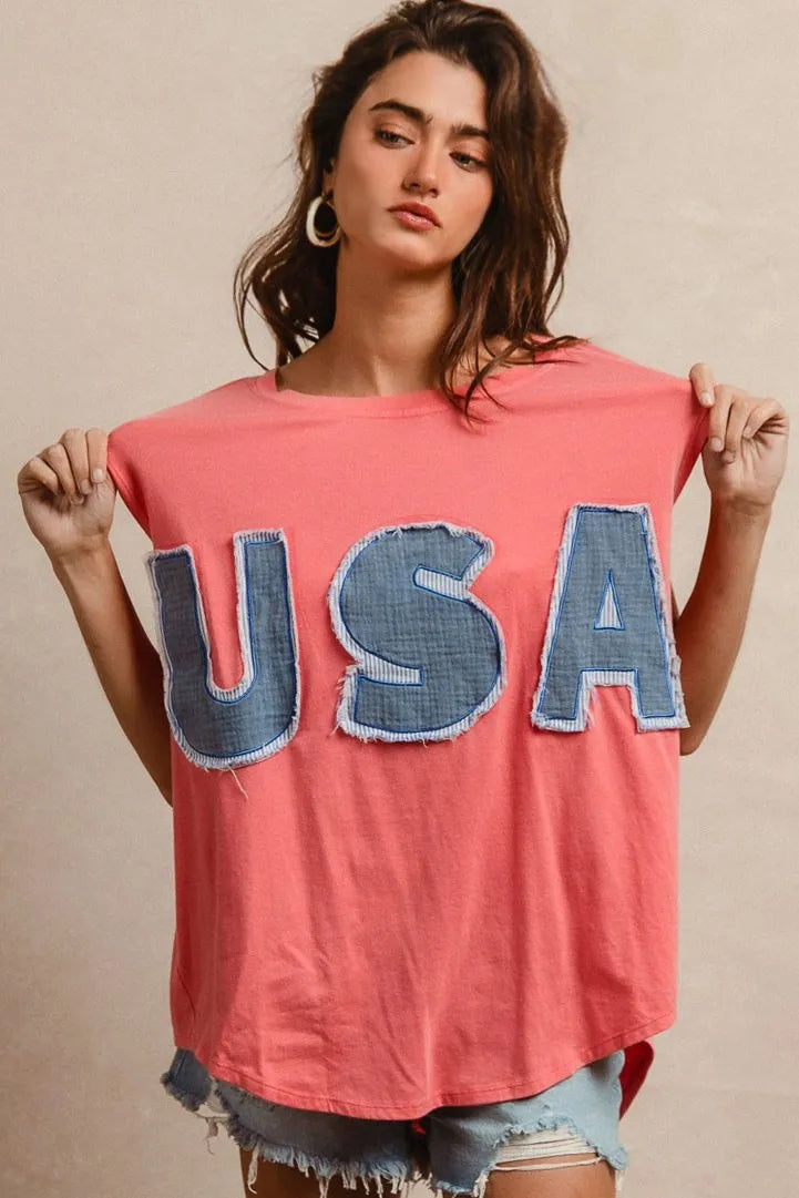 BiBi Washed Jersey With Usa Patched Raw Cut Edge Detail