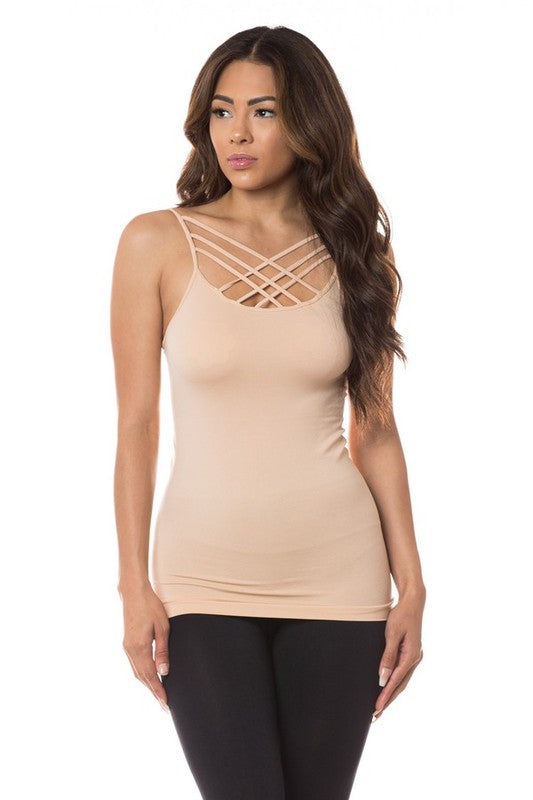 Yelete Womens Seamless Triple Criss-Cross Front Cami