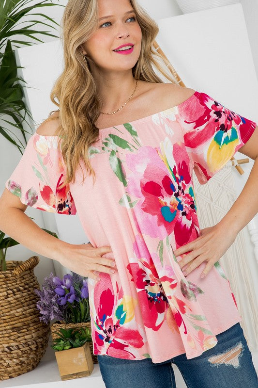 e Luna PLUS Floral Off Shoulder Top