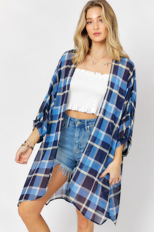 Davi &amp; Dani Striped Short Sleeve Kimono - Online Only