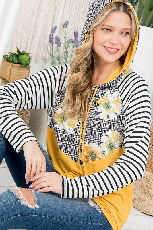 e Luna PLUS Floral Striped Sweatshirt