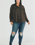 Davi & Dani Plus Distressed Hem Oversize Shirt - Online Only