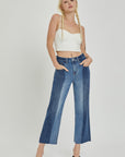 RISEN Full Size Mid-Rise Waist Two-Tones Jeans with Pockets