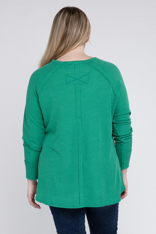 ZENANA Plus Melange Baby Waffle Long Sleeve Top