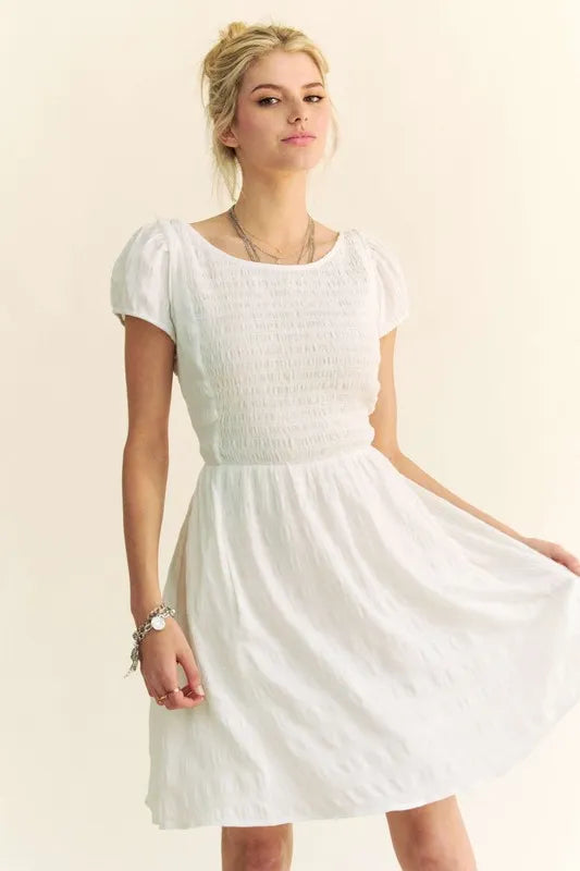 Davi & Dani Crossed Back Short Sleeve Dress with Pockets