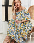 ADORA Layered Floral Off-Shoulder Short Sleeve Maxi Dress