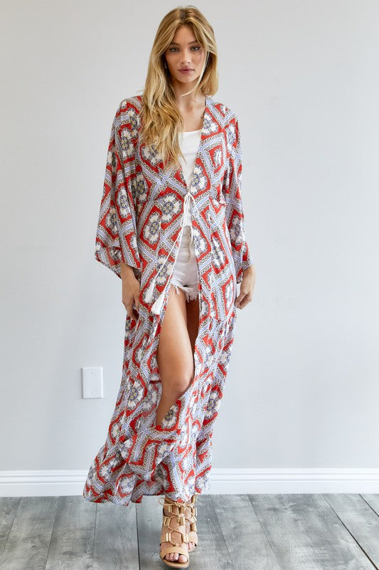 Davi &amp; Dani Printed Long Sleeve Loose Kimono - Online Only