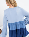 e Luna Color Block Ruffle Tiered Swing Top