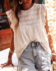 White Ruffled Lace Flowy Tank Top