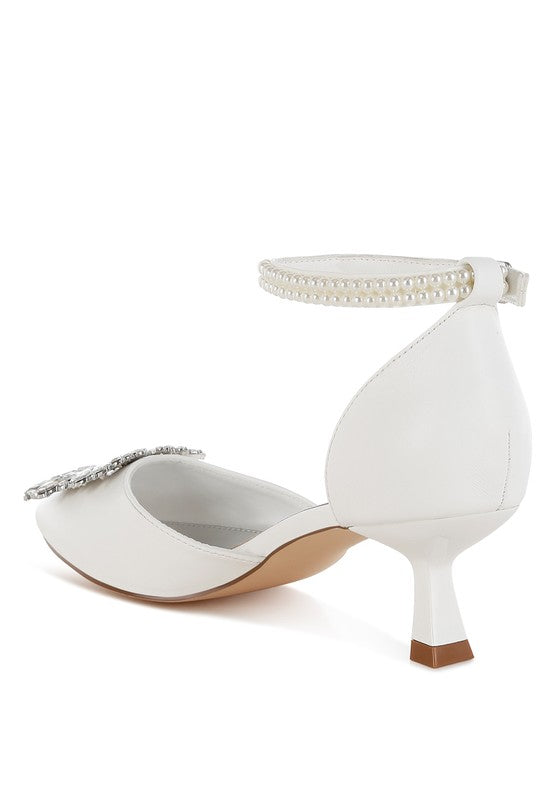 Onkana Diamante Brooch Kitten Heel Sandals