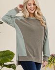 Celeste Full Size High-Low Contrast Round Neck Sweatshirt