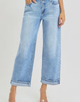 RISEN Full Size Ankle Wide Leg Cuffed Jeans Plus Size