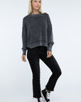 ZENANA Washed Side Slit Oversized Cropped Sweater