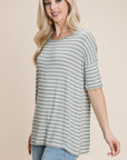 BOMBOM Striped Round Neck T-Shirt