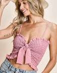 BiBi Ruffled Smocked Ribbon Detail Cami