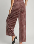 Umgee Full Size Elastic Waist Striped Wide Leg Velvet Pants