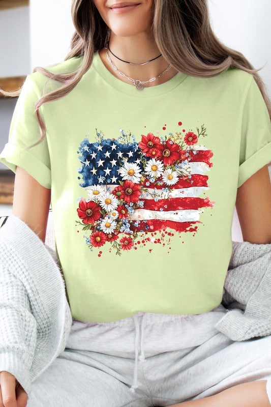 Floral American Flag Graphic Plus Tee